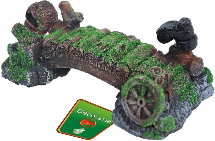 Warentuin Polyresin Ornament Brug Met Mos Pot En Laars 16 Cm