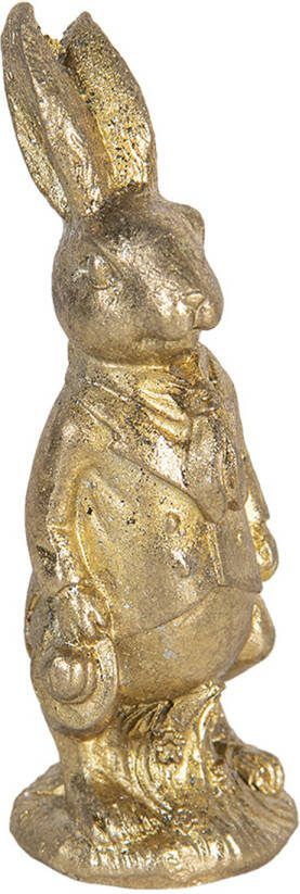 Clayre & Eef Beeld Konijn 11 Cm Goudkleurig Kunststof Woonaccessoires Beeld Decoratie Paashaas Goudkleurig