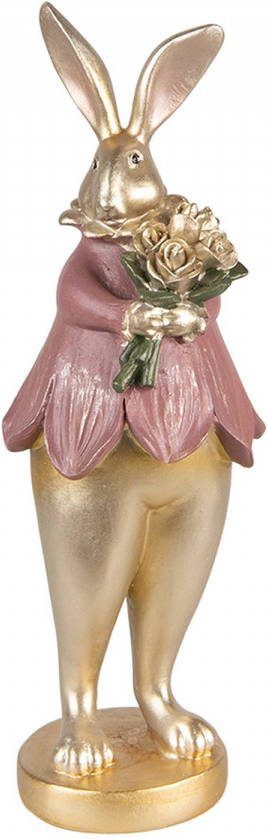 Clayre & Eef Beeld Konijn 11x10x29 Cm Goudkleurig Kunststof Woonaccessoires Paashaas Pasen Goudkleurig Woonaccessoires