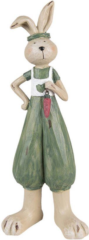 Clayre & Eef Beeld Konijn 11x10x33 Cm Groen Kunststof Woonaccessoires Beeld Decoratie Decoratieve Accessoires Groen