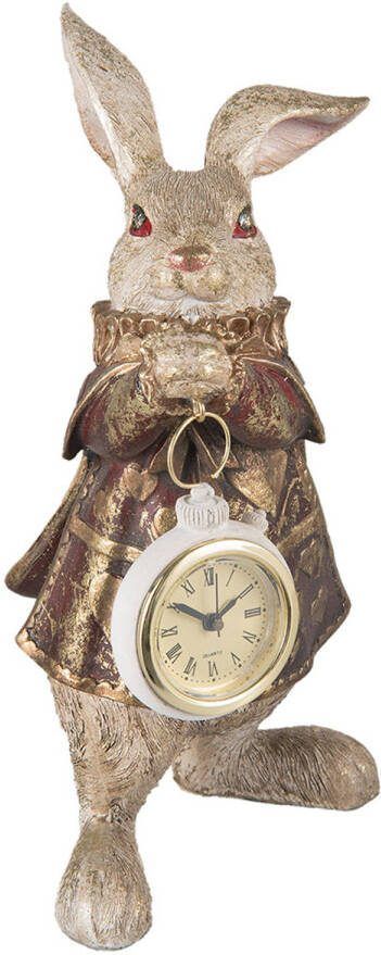 Clayre & Eef Beeld Konijn 14x13x25 Cm Goudkleurig Polyresin Woonaccessoires Beeld Decoratie Paashaas Goudkleurig