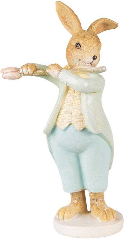Clayre & Eef Beeld Konijn 16 Cm Groen Bruin Kunststof Woonaccessoires Paashaas Pasen Groen Woonaccessoires Paashaas