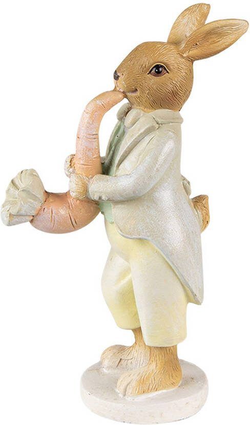 Clayre & Eef Beeld Konijn 16 Cm Groen Geel Kunststof Woonaccessoires Paashaas Pasen Groen Woonaccessoires Paashaas