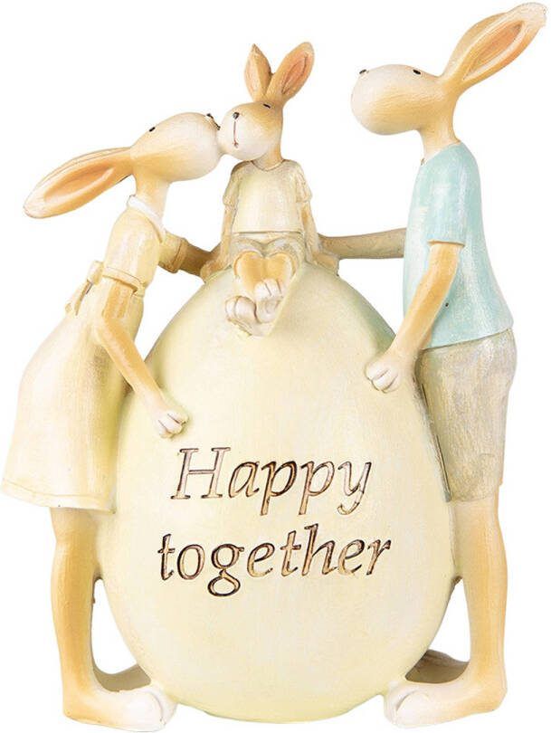 Clayre & Eef Beeld Konijn 17 Cm Groen Geel Kunststof Happy Together Woonaccessoires Paashaas Pasen Groen