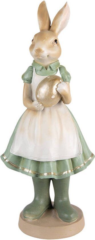 Clayre & Eef Beeld Konijn 17x15x40 Cm Groen Kunststof Woonaccessoires Paashaas Pasen Groen Woonaccessoires Paashaas