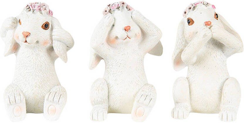Clayre & Eef Beeld Konijn 19x7x9 Cm Wit Kunststof Woonaccessoires Paashaas Pasen Wit Woonaccessoires Paashaas