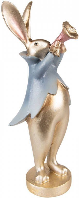 Clayre & Eef Beeld Konijn 9x8x26 Cm Goudkleurig Kunststof Woonaccessoires Paashaas Pasen Goudkleurig Woonaccessoires
