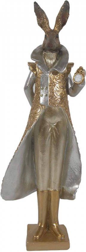 Clayre & Eef Beeld Konijn 11x8x33 Cm Goudkleurig Kunststof Woonaccessoires Beeld Decoratie Decoratieve Accessoires