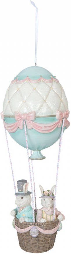 Clayre & Eef Beeld Konijn Ø 19x47 Cm Wit Blauw Polyresin Woonaccessoires Beeld Decoratie Paashaas Wit Woonaccessoires