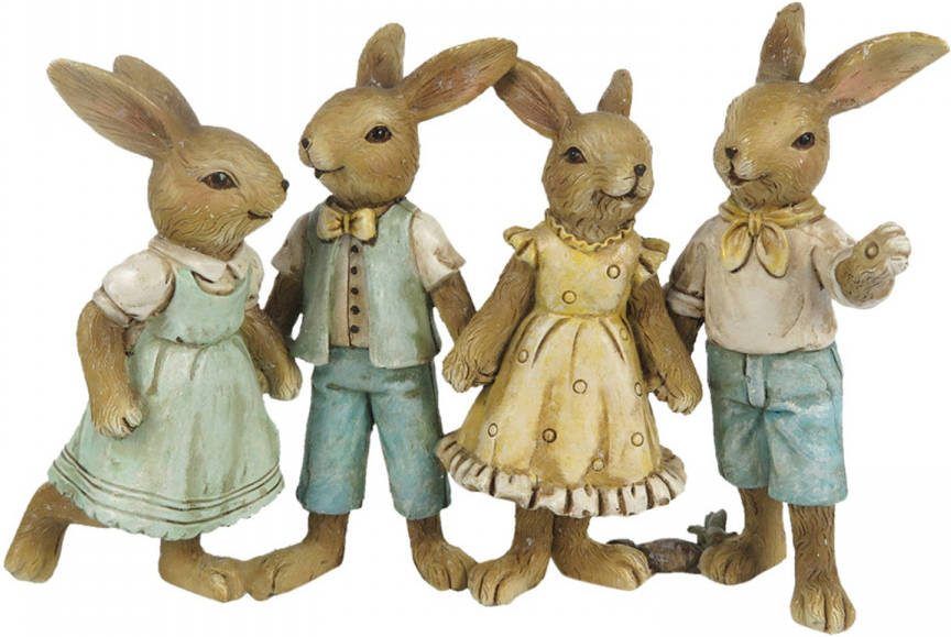 Clayre & Eef Beeld Konijn 11 Cm Groen Bruin Kunststof Woonaccessoires Pasen Paashaas Groen Woonaccessoires Pasen
