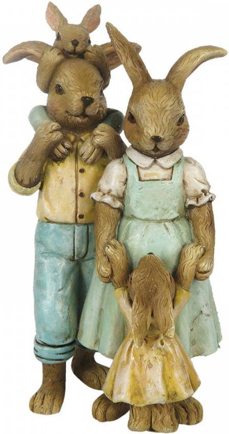 Clayre & Eef Beeld Konijn 15 Cm Groen Bruin Kunststof Woonaccessoires Pasen Paashaas Groen Woonaccessoires Pasen