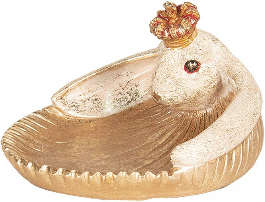 Clayre & Eef Goude Decoratie Konijn Met Schaal 19*16*11 Cm 6pr2523