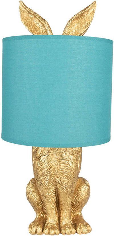 Clayre & Eef Tafellamp Konijn Ø 20x43 Cm Goudkleurig Groen Kunststof Bureaulamp Nachtlamp Woonaccessoires Goudkleurig