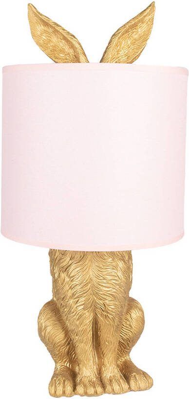 Clayre & Eef Tafellamp Konijn Ø 20x43 Cm Goudkleurig Kunststof Bureaulamp Nachtlamp Woonaccessoires Goudkleurig
