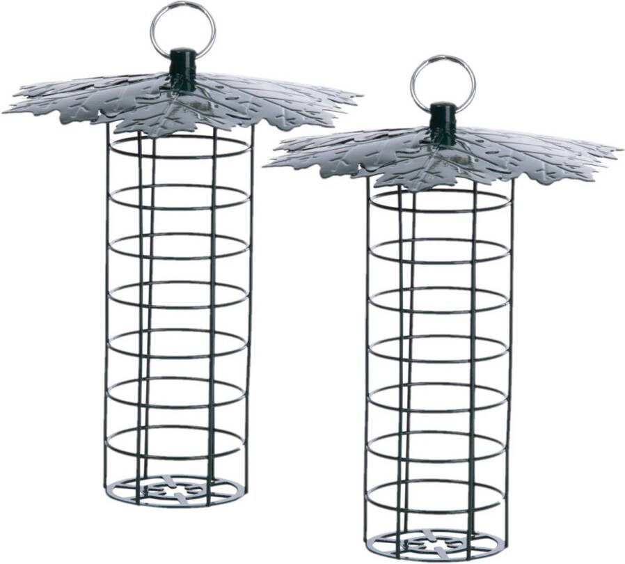 Esschert Design 2x Stuks Vogel Voedersilo Met Bladerdak Voor Vetbollen Metaal 23 Cm Vogel Voedersilo