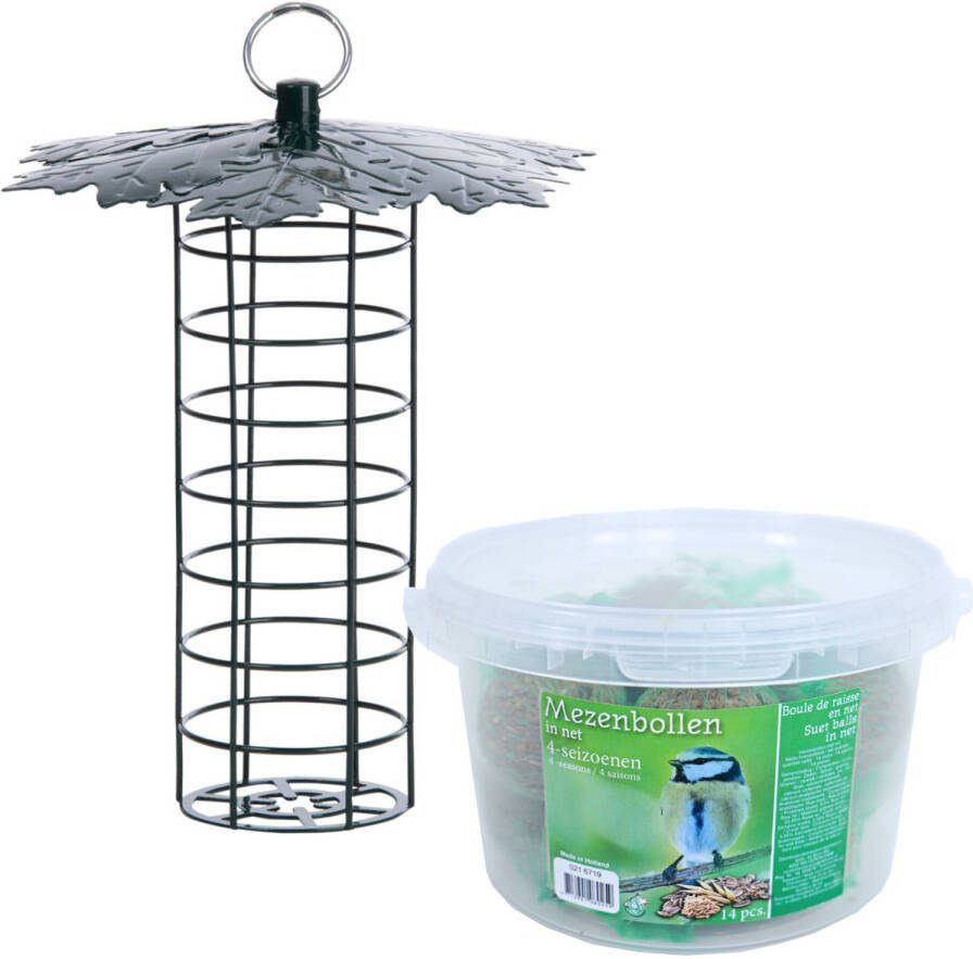 Esschert Design Vogel Voedersilo Met Bladerdak Metaal 23 Cm Inclusief 14 Vetbollen Vogel Voedersilo