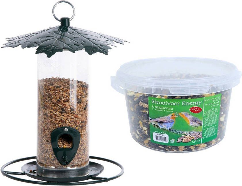 Esschert Design Vogel Voedersilo Met Bladerdak Metaal 23 Cm Inclusief 4 seizoenen Energy Vogelvoer Vogel Voedersilo