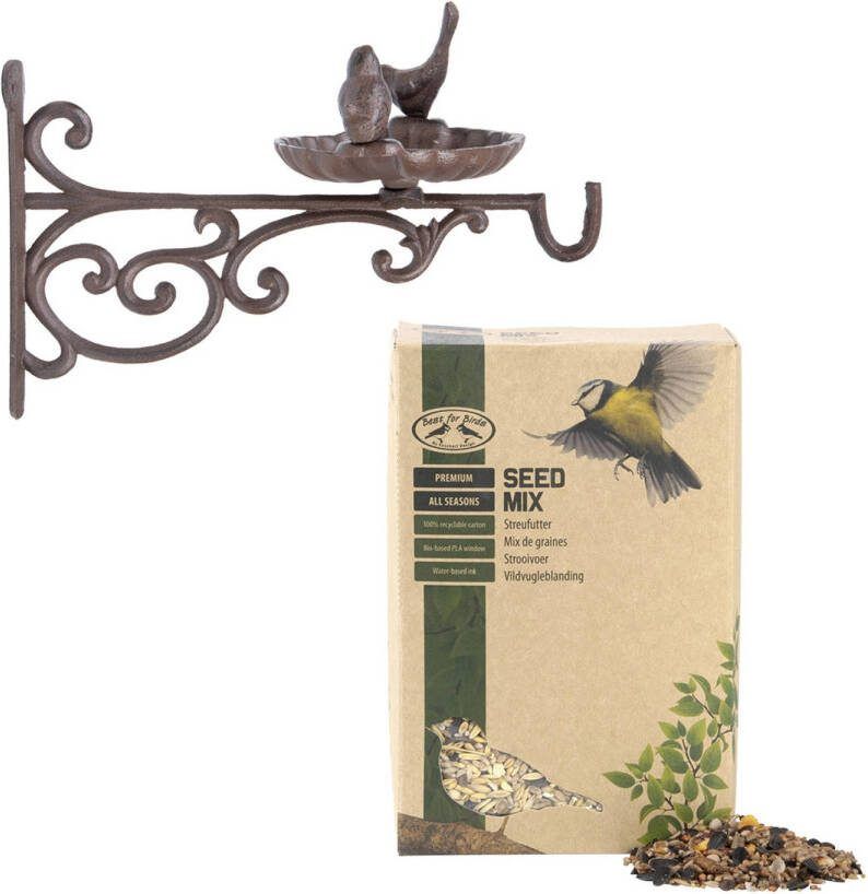 Esschert Design Wand Vogel Voederbak/drinkbak Met Haak Gietijzer 35 Cm Inclusief Vogelvoer Vogelhuisjes