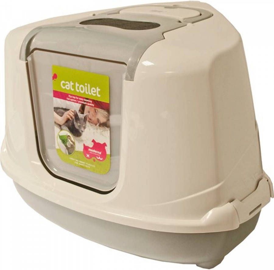 Moderna Hoek Kattenbak Flip Warmgrijs Wit