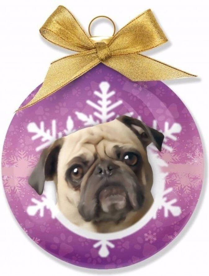 Merkloos Kerstboom Decoratie Kerstbal Hond Mopshond 8 Cm