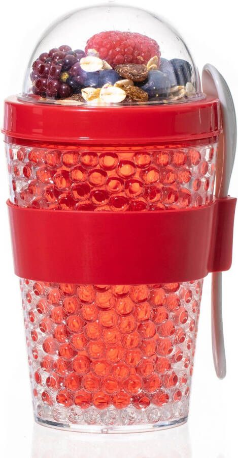 Sareva Muesli Beker Met Lepel Yoghurt 2 Go Rood