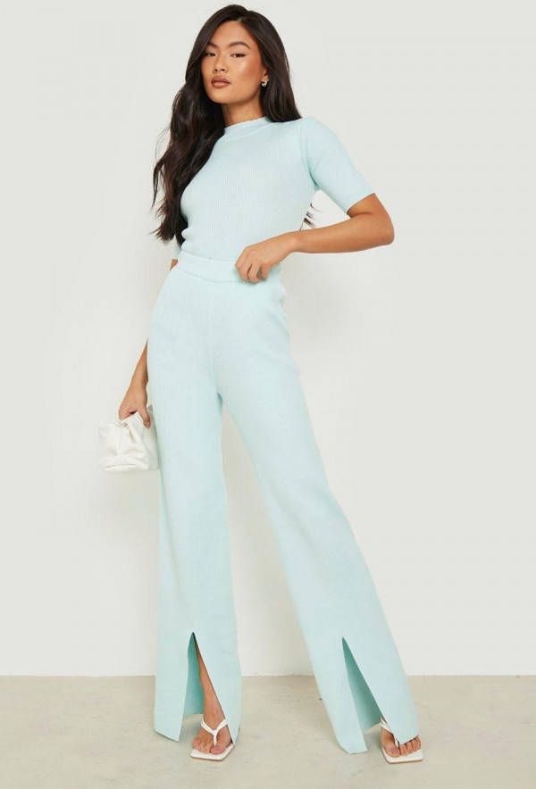 boohoo Premium Set Top Met Split En Broek, Aqua