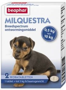 Beaphar Milquestra Pup Anti wormenmiddel Rund 2 tab 0.5 Tot 10 Kg