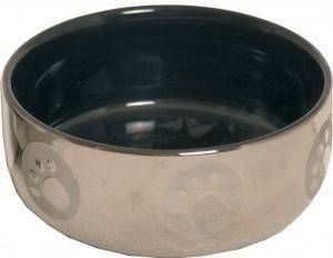 Merkloos Non branded Kattenvoer En Drinkbak Royal 13 Cm Keramiek Zilver/zwart