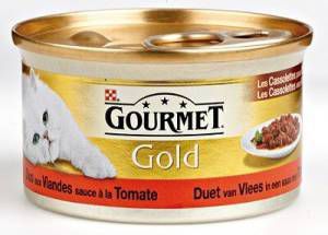 Gourmet Gold Cassolettes met rund, kip, tomaat in saus kattenvoer 2 trays(48 x 85 gr )