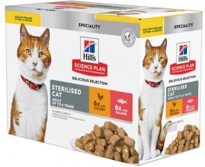 Hill's Hill&apos, s Adult Sterilised Cat combipack kip & zalm(85 gram)2 dozen(24 x 85 gr )