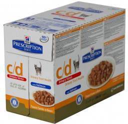 Hill&apos, s Prescription Diet C/D Multicare Stress Urinary Care met zalm maaltijdzakje multipack 4 dozen(48 x 85 gr )