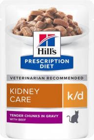 Hill&apos, s Prescription Diet K/D Kidney Care nat kattenvoer met rund maaltijdzakje multipack 4 dozen(48 x 85 gr )