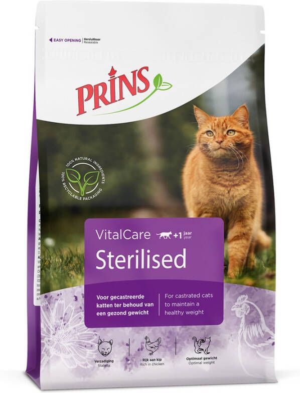 Prins VitalCare Sterilised kattenvoer 5 kg + gratis Prins NatureCare blik kattenvoer