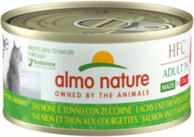 Almo Nature 24x HFC Made in Italy Adult Kattenvoer Zalm, Tonijn&amp, Courgette 70 gr