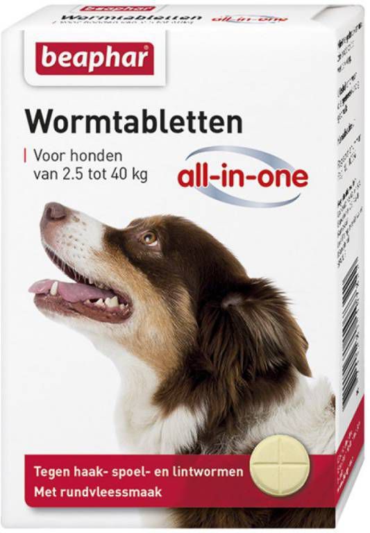 Beaphar Wormtablet All In One Hond Rund Anti wormenmiddel 4 tab 2.5 Tot 40 Kg