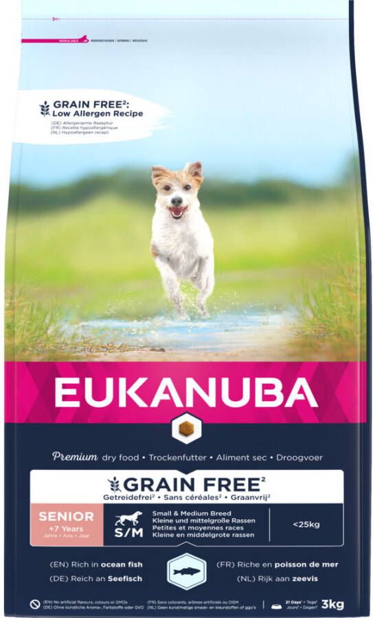 Eukanuba 3x Hondenvoer Senior Small/Medium Graanvrij Zeevis 3 kg