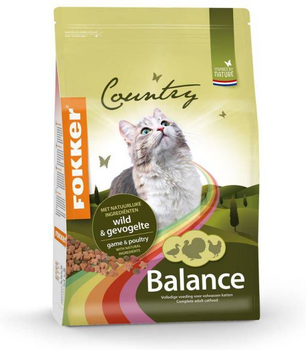 Fokker Country Balance met wild & gevogelte kattenvoer 2, 5 kg + 2, 5 kg gratis