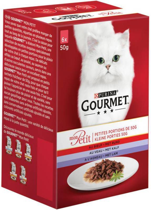Gourmet Mon Petit Kleine Porties kattenvoer met rund, met kalf, met lam 6x50g 4 x(6 x 50 gr )
