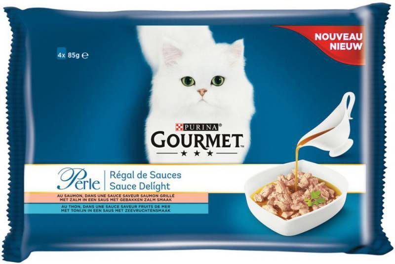 Gourmet Perle Maaltijdzakjes Sauce Delight Multipack Kattenvoer Zalm 4x85 g