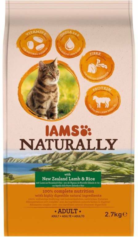 Iams 3x Naturally Kat Adult New Sealand Lam&amp, Rijst 2, 7 kg