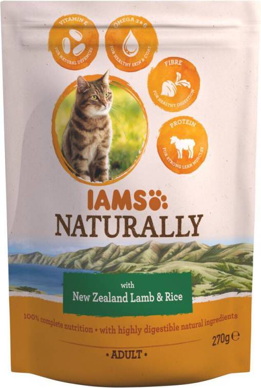 Iams 8x Naturally Kat Adult New Sealand Lam&amp, Rijst 270 gr