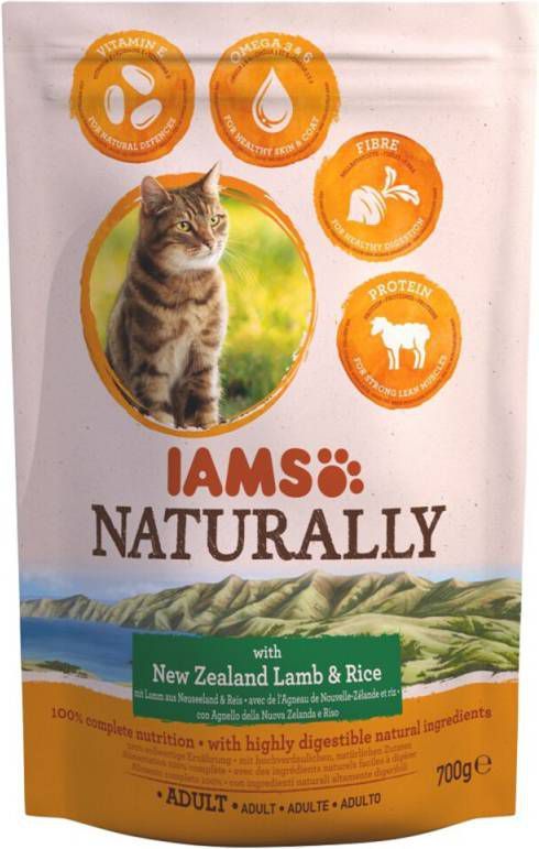 Iams 5x Naturally Kat Adult New Sealand Lam&amp, Rijst 700 gr