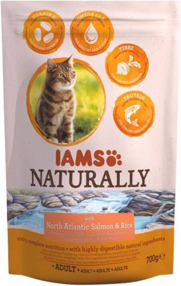 Iams 5x Naturally Kat Adult North Atlantic Zalm&amp, Rijst 700 gr