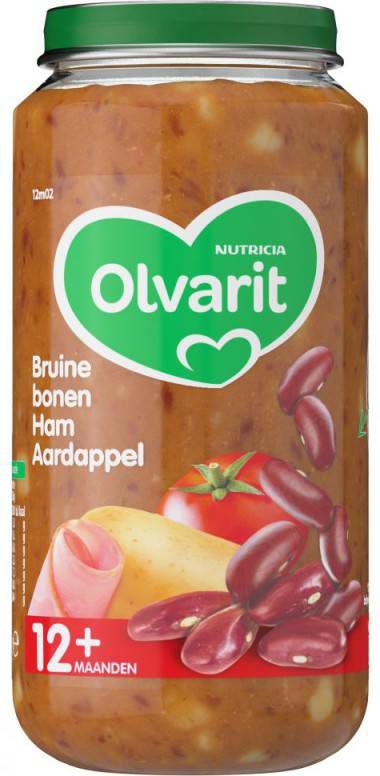 Olvarit Bruine Bonen Ham Aardappel babyhapje voor baby's vanaf 12+ maanden 6x250 gram babyvoeding in een maaltijdpotje