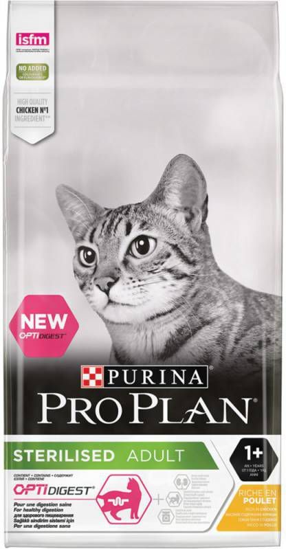 Pro Plan Sterilised Adult Kip Optidigest kattenvoer 2 x 10 kg + Gratis 4 x Felix Party Mix Snacks