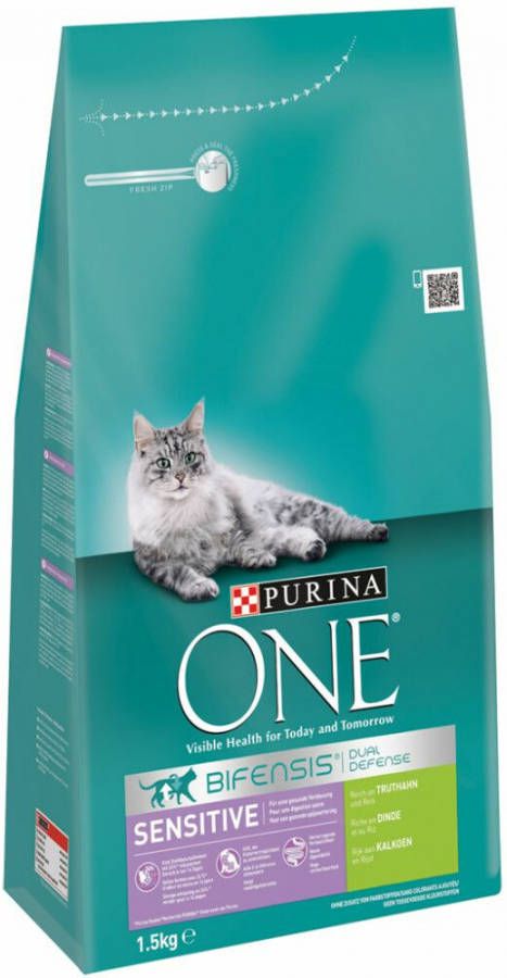 Purina One Sensitive Kalkoen en Rijst kattenvoer 2 x 1, 5 kg