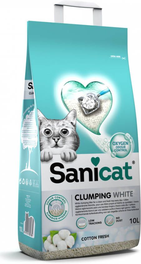Sanicat Clumping White Cotton Fresh kattenbakvulling 2 x 10 liter