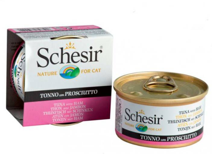 Schesir 14x Katten Natvoer Blik Jelly Tonijn en Ham 85 gr