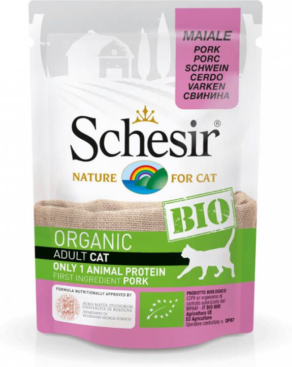 Schesir Kat Biologisch Adult Varken 16 x 85 g maaltijdzakjes