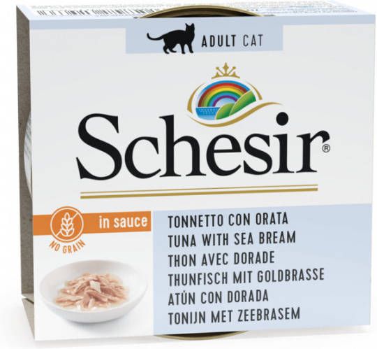 Schesir Kat Blik Natuurlijke Saus 70 g Kattenvoer Tonijn&Baars